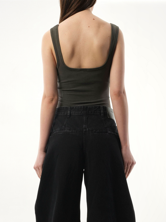 Square Neck Tank Top in Washed Black