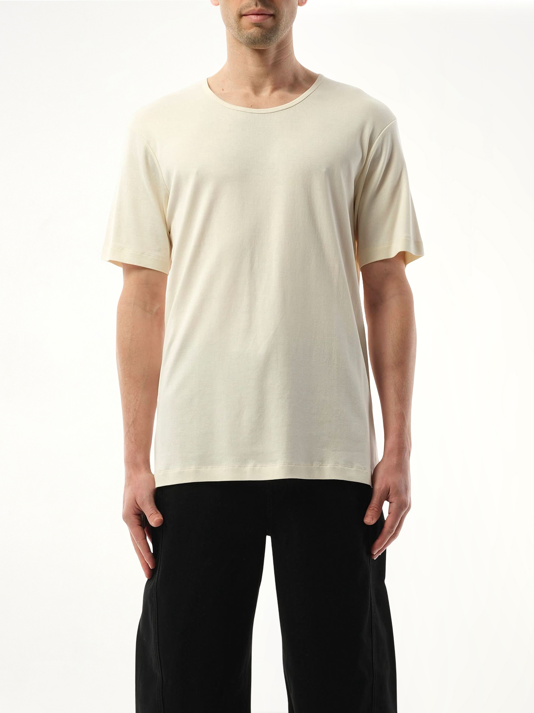 Rib U Neck T-Shirt in Light Cream
