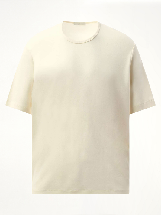 Rib U Neck T-Shirt in Light Cream