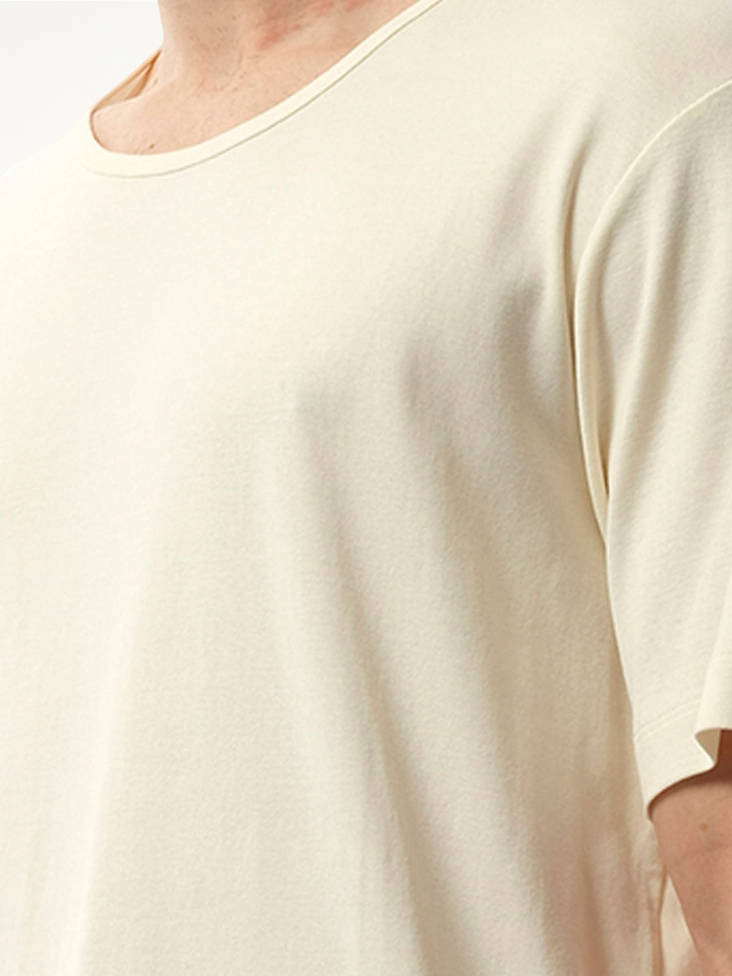 Rib U Neck T-Shirt in Light Cream