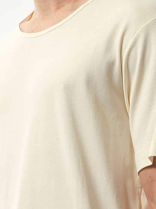 Rib U Neck T-Shirt in Light Cream