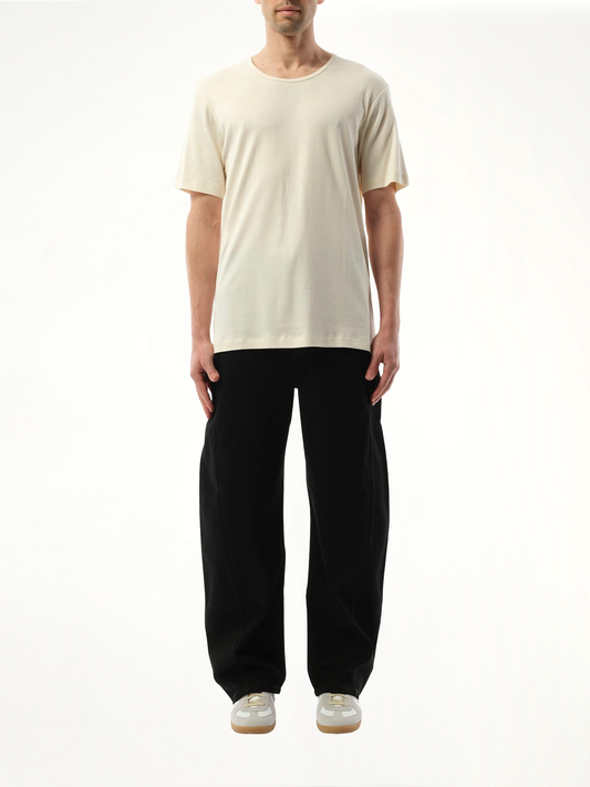 Rib U Neck T-Shirt in Light Cream