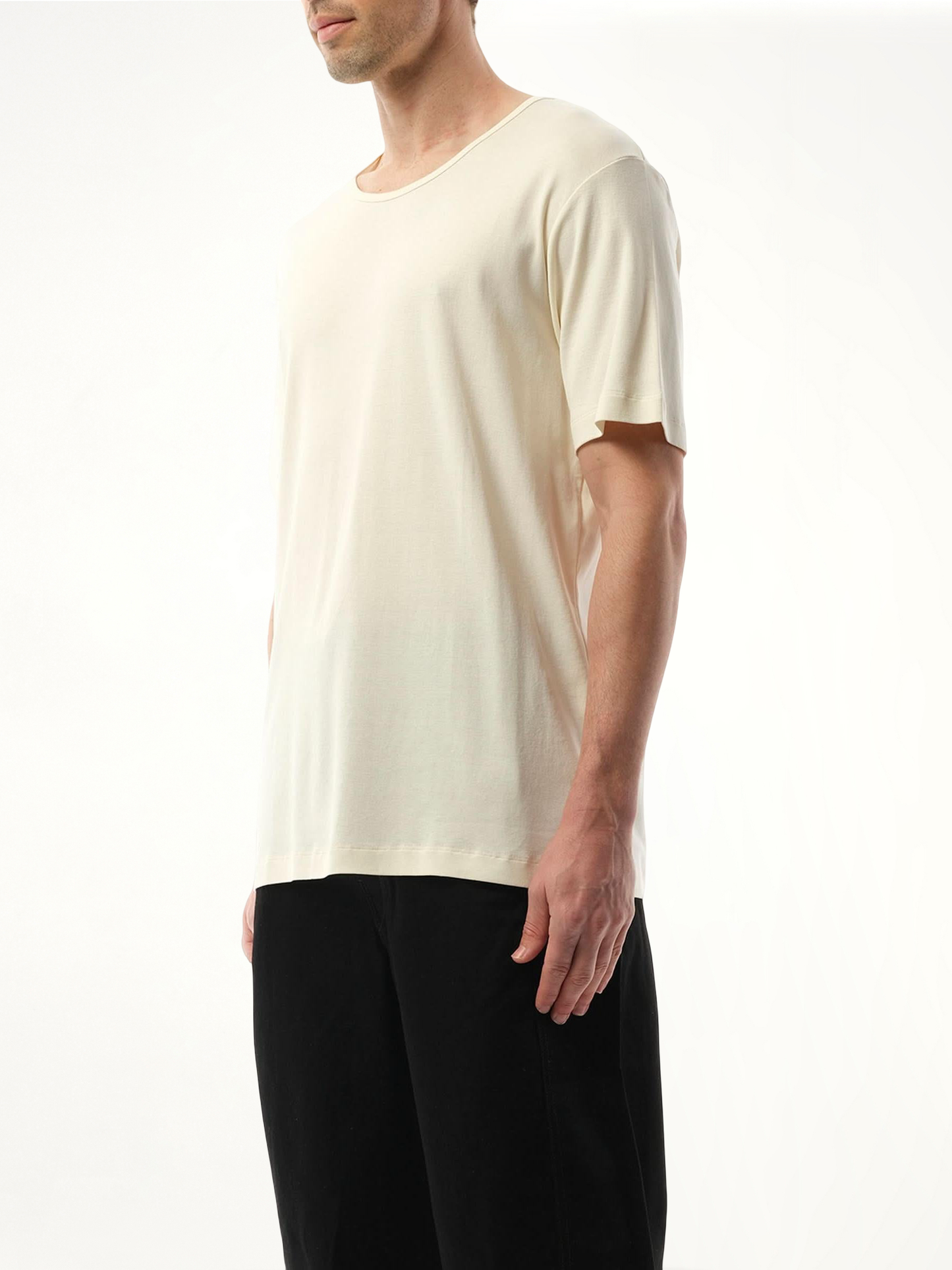 Rib U Neck T-Shirt in Light Cream