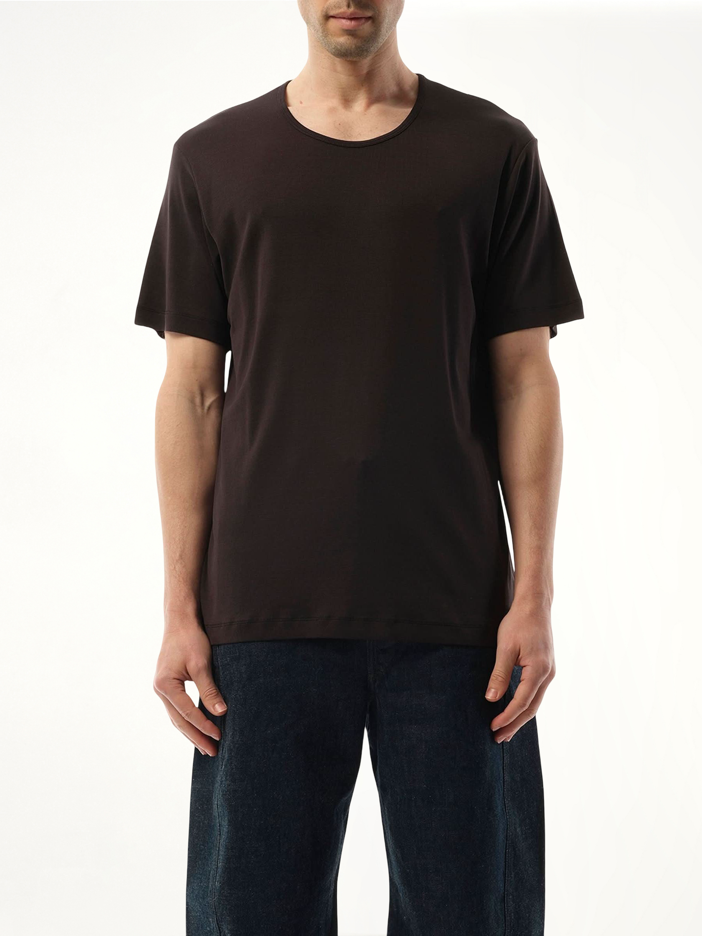 Rib U Neck T-Shirt in Squid Ink