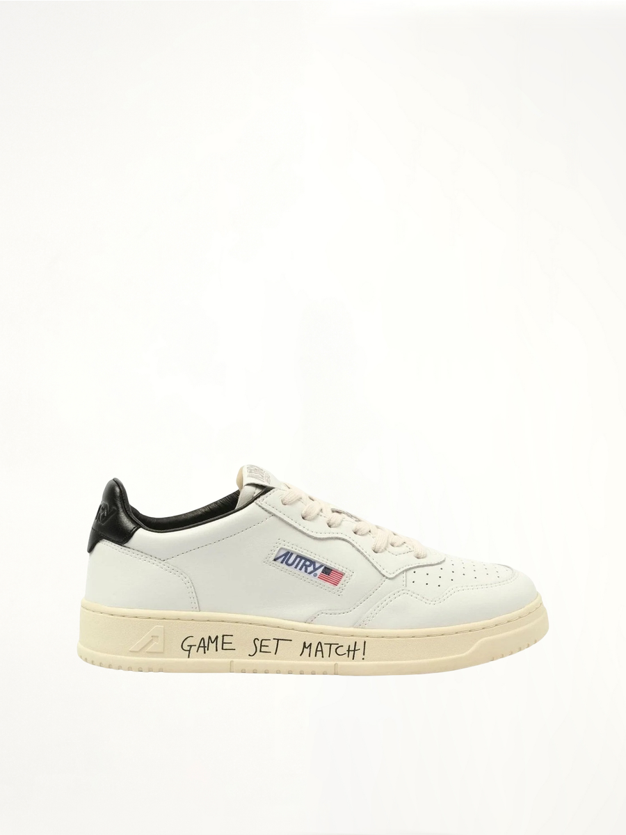 Medalist Low Game Set Sneakers in White/Black Side View | AUTRY
