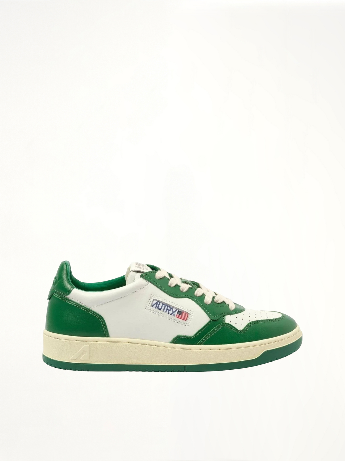 Medalist Low Bicolour Sneakers in White/Green Side View | AUTRY