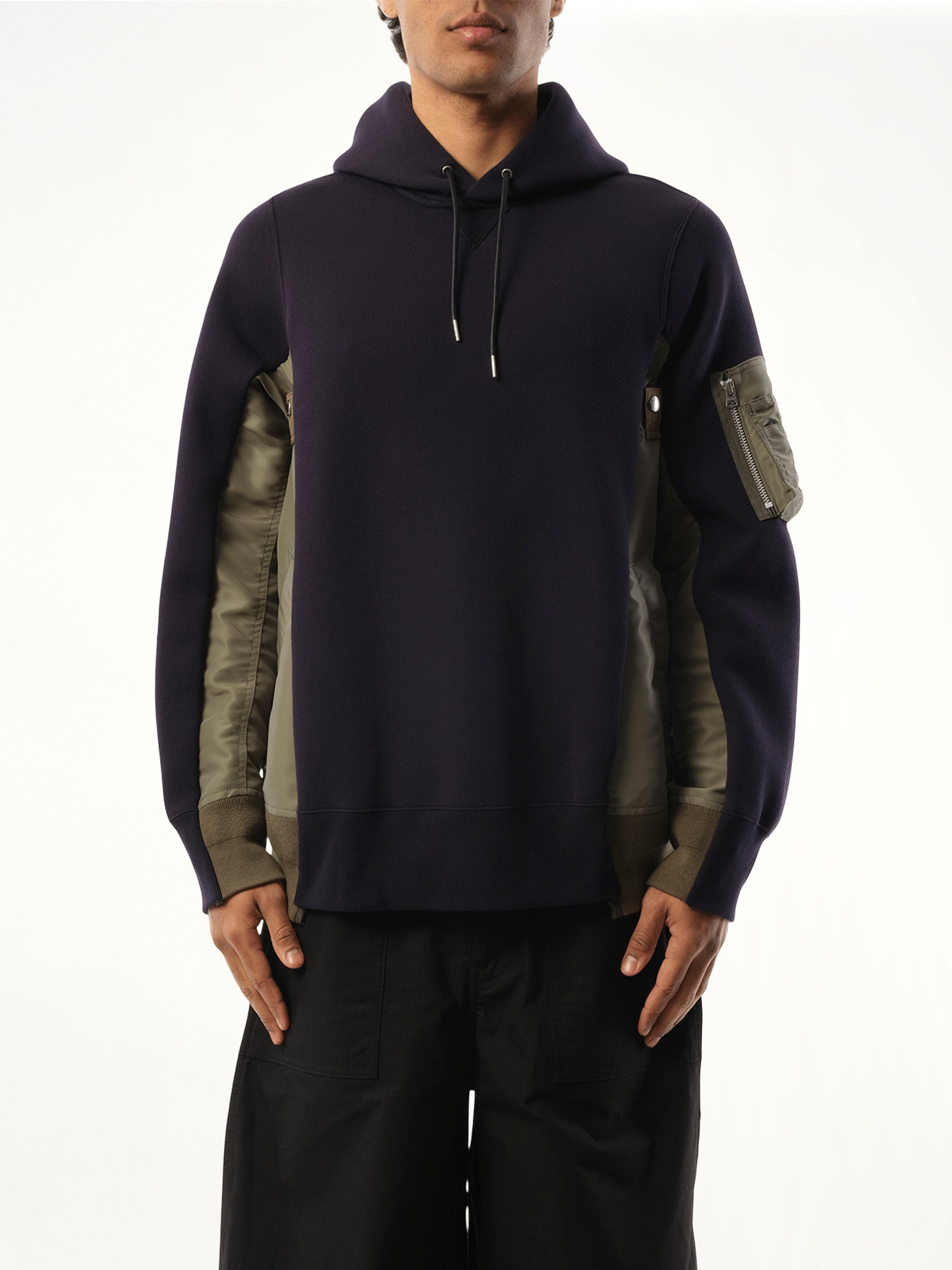 Sponge Sweat Nylon Twill Hoodie in Navy/Khaki