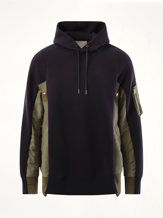 Sponge Sweat Nylon Twill Hoodie in Navy/Khaki