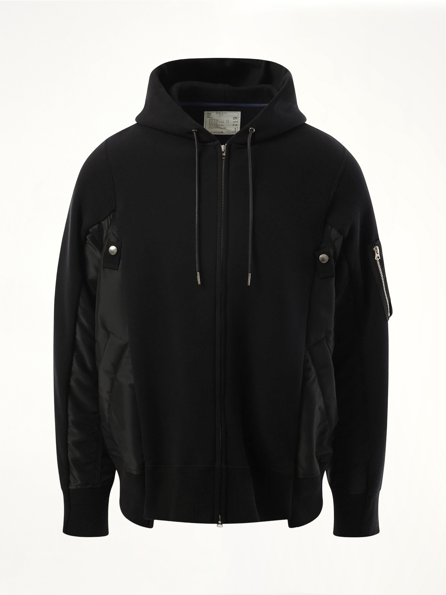 Sponge Sweat Nylon Twill  Zip Hoodie in Black