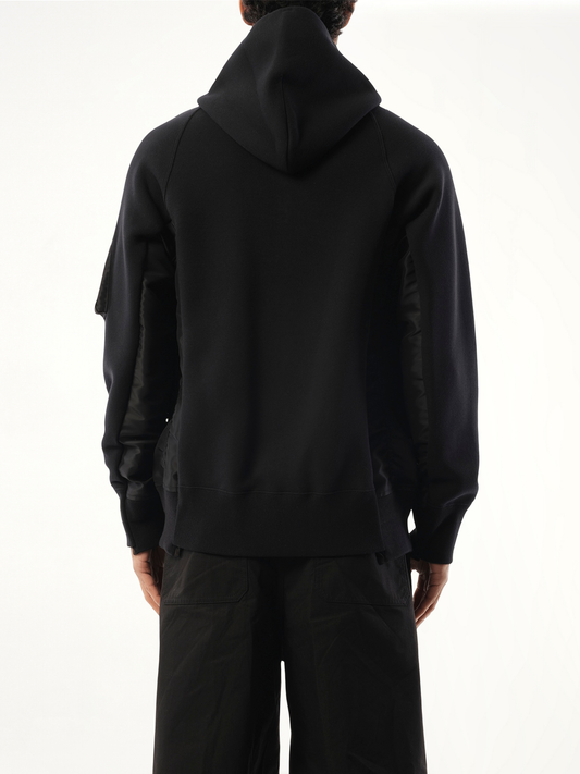 Sponge Sweat Nylon Twill  Zip Hoodie in Black