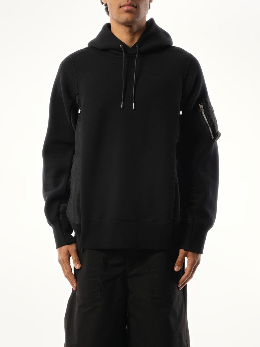 Sacai Sponge Sweat Nylon Twill Hoodie in Black