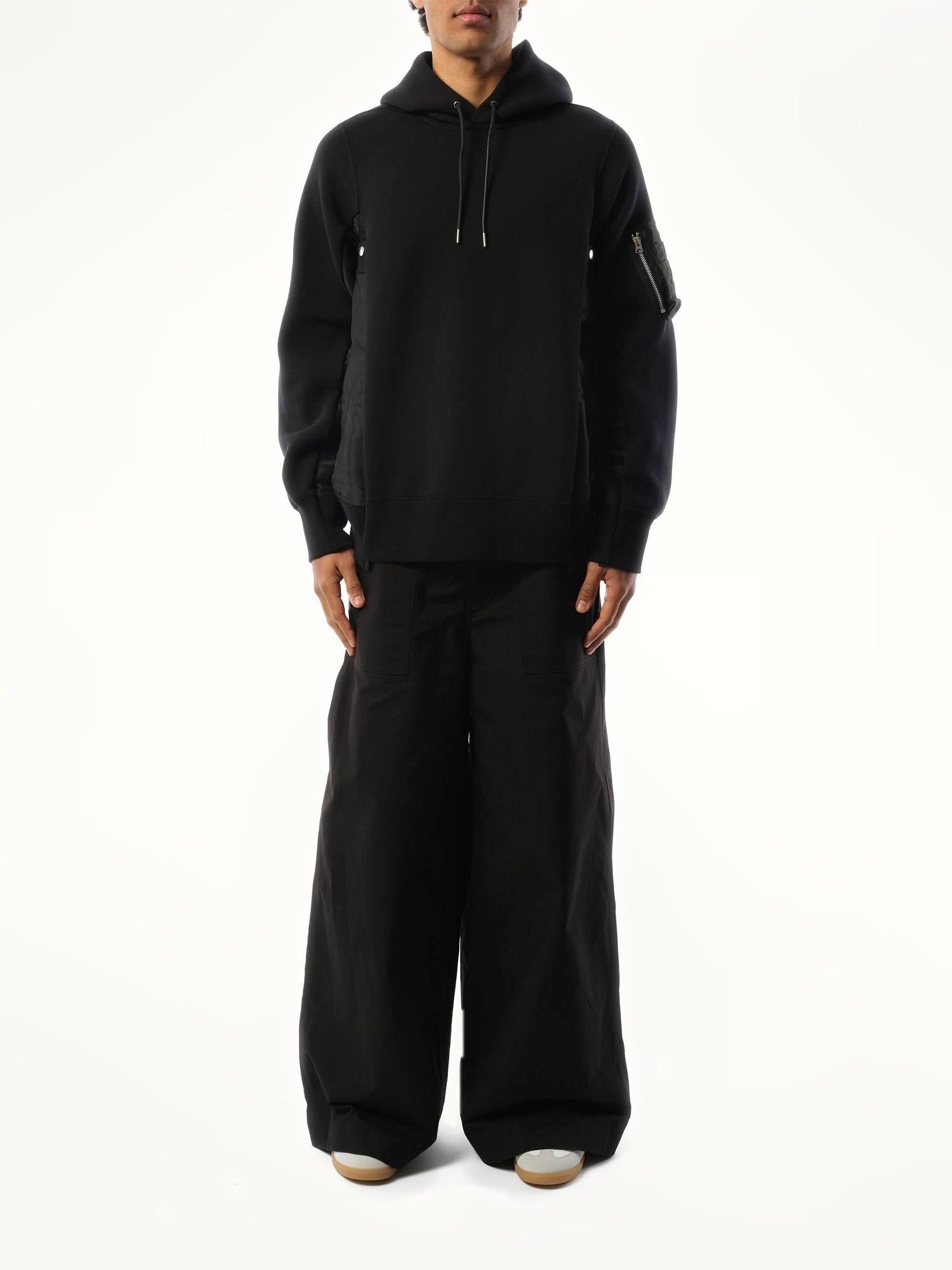 Sacai Sponge Sweat Nylon Twill Hoodie in Black