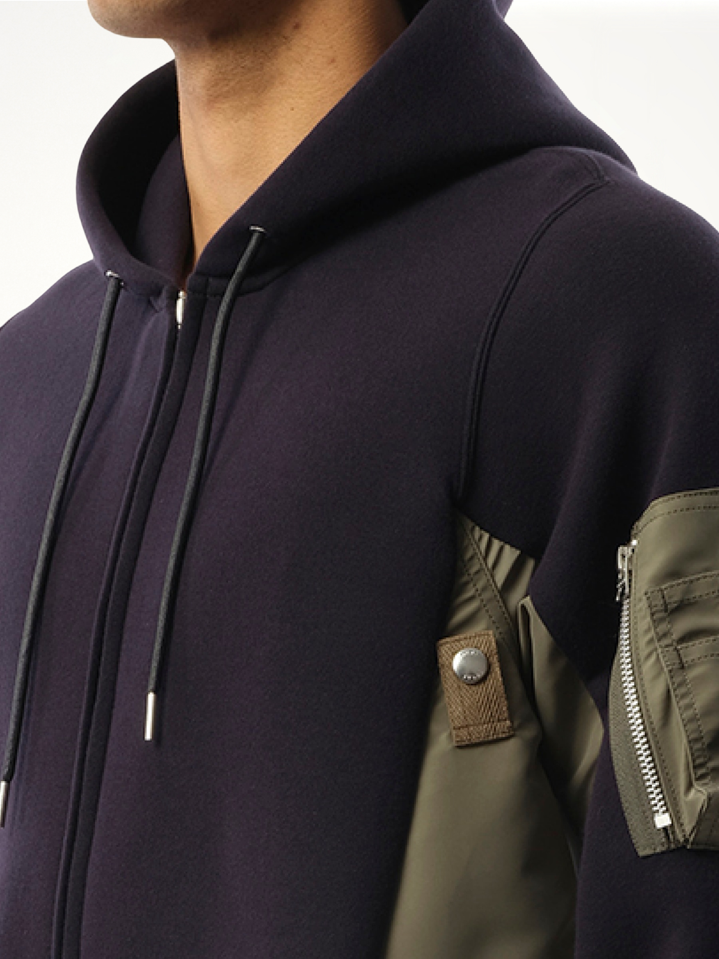 Sponge Sweat Nylon Twill Zip Hoodie in Navy/Khaki