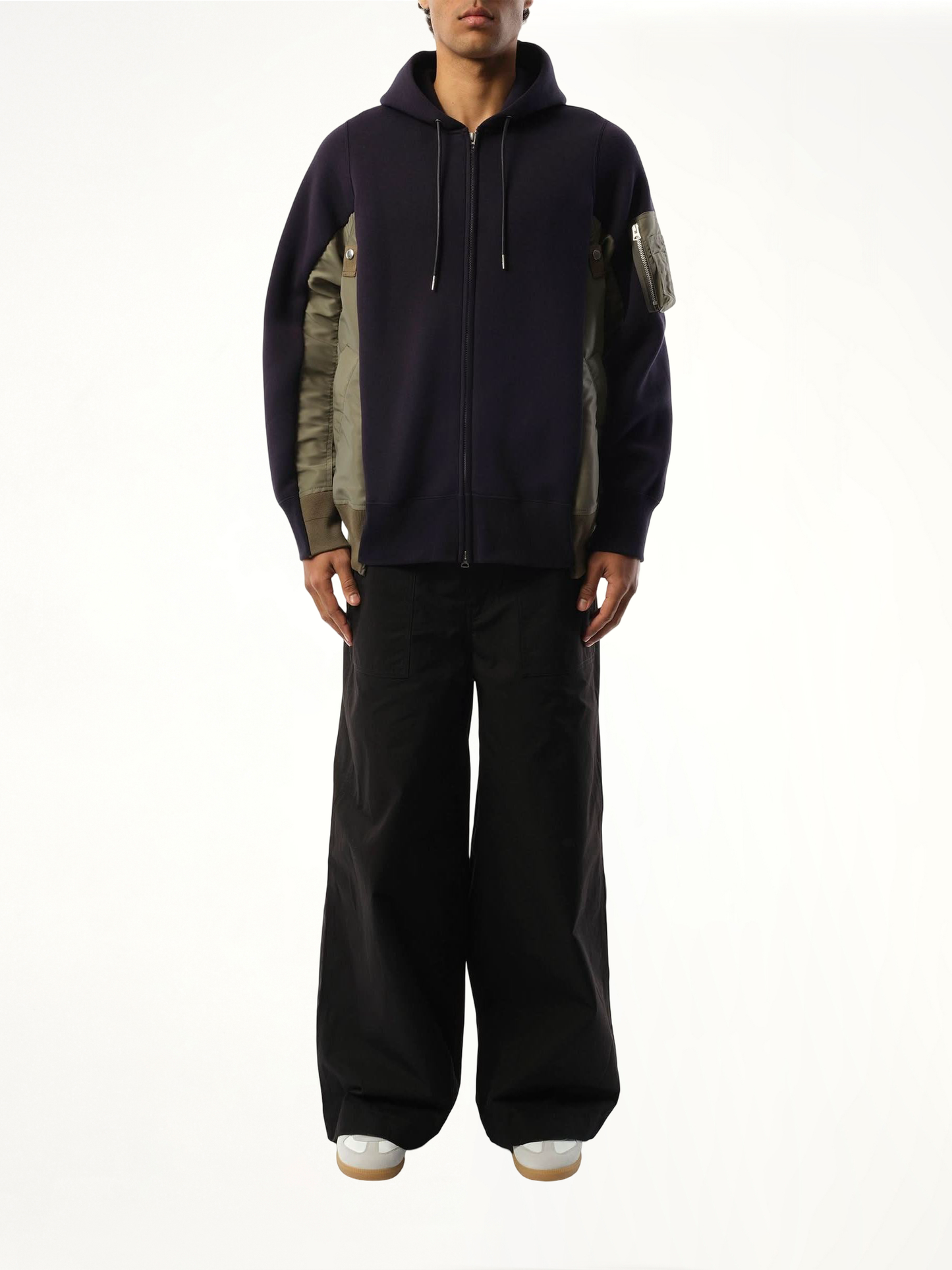 Sponge Sweat Nylon Twill Zip Hoodie in Navy/Khaki