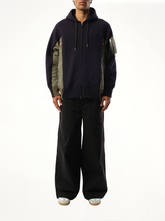 Sponge Sweat Nylon Twill Zip Hoodie in Navy/Khaki