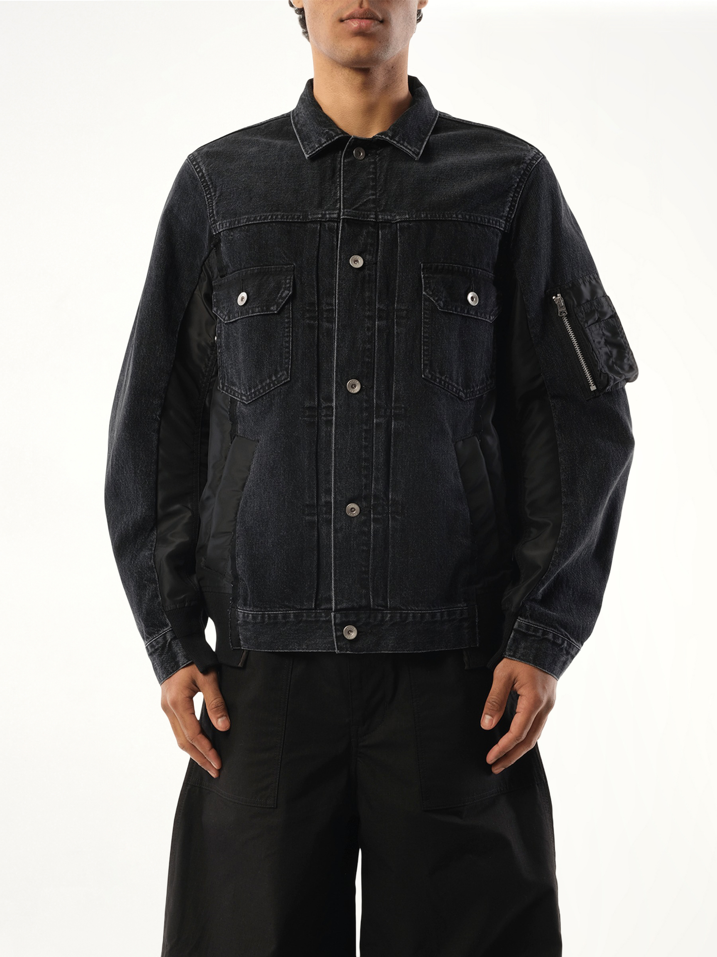 Denim Nylon Twill Jacket in Black
