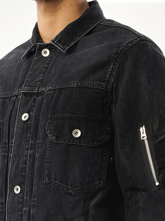 Denim Nylon Twill Jacket in Black