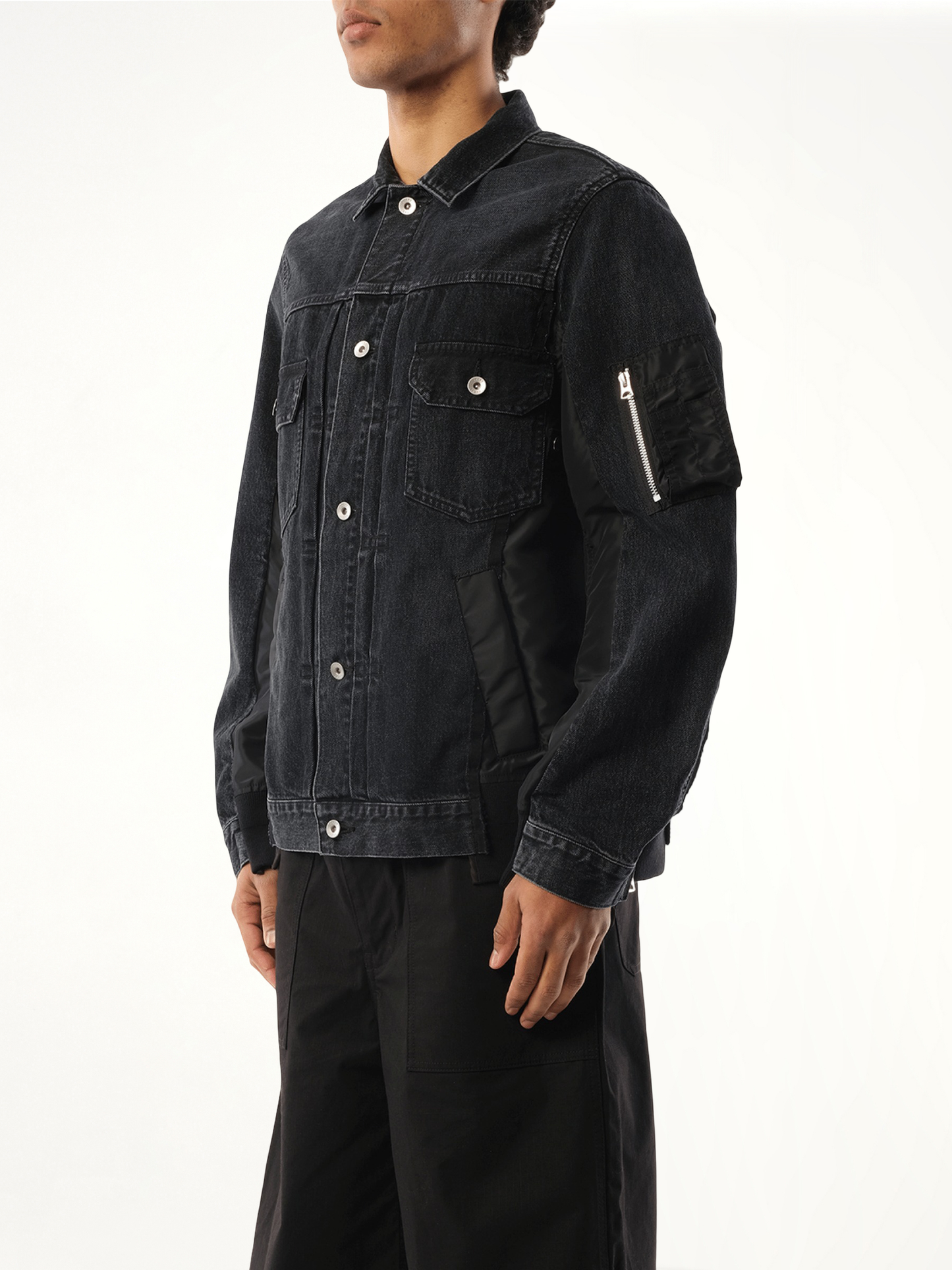 Denim Nylon Twill Jacket in Black