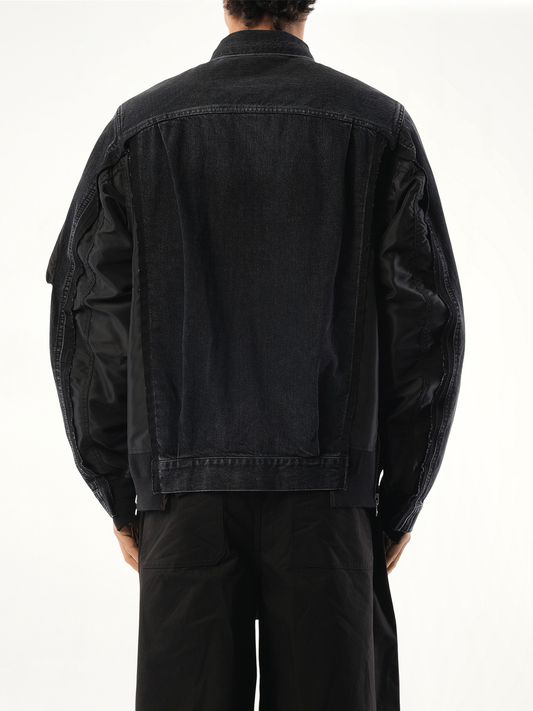 Denim Nylon Twill Jacket in Black