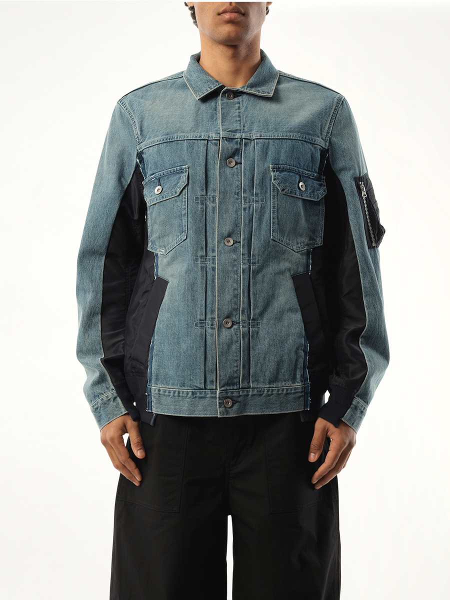 Denim Nylon Twill Jacket in Light Blue