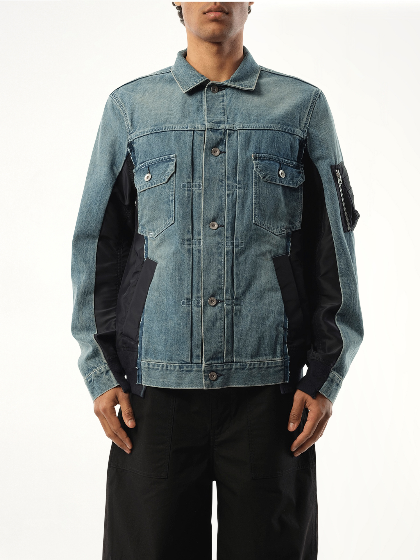 Denim Nylon Twill Jacket in Light Blue