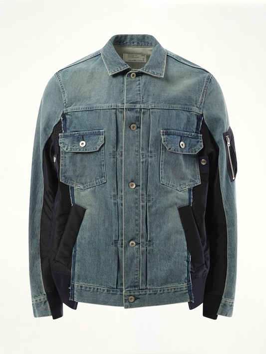 Denim Nylon Twill Jacket in Light Blue