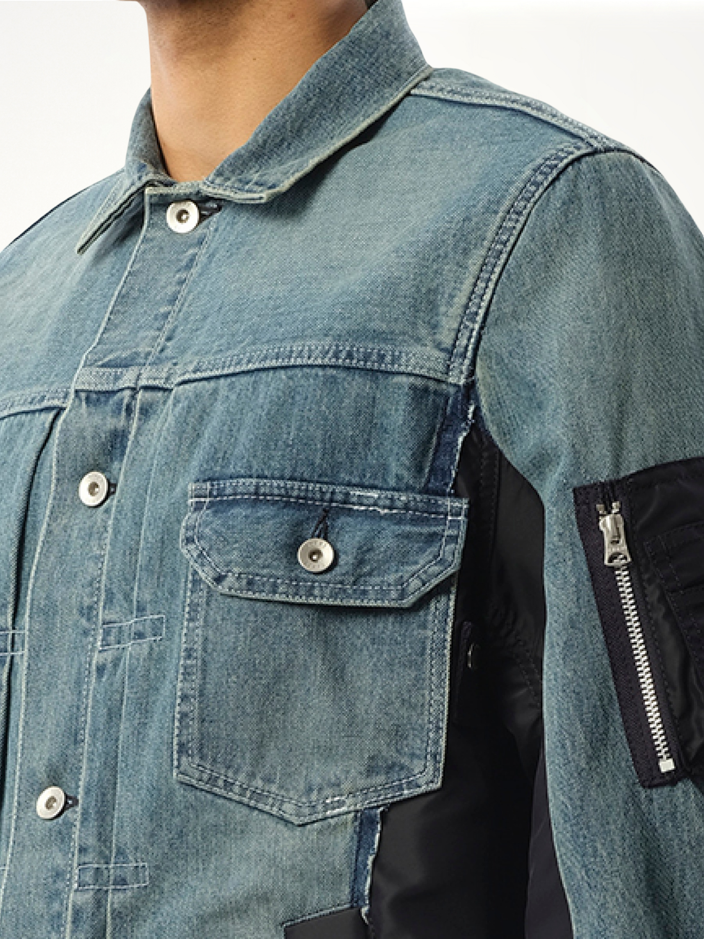 Denim Nylon Twill Jacket in Light Blue