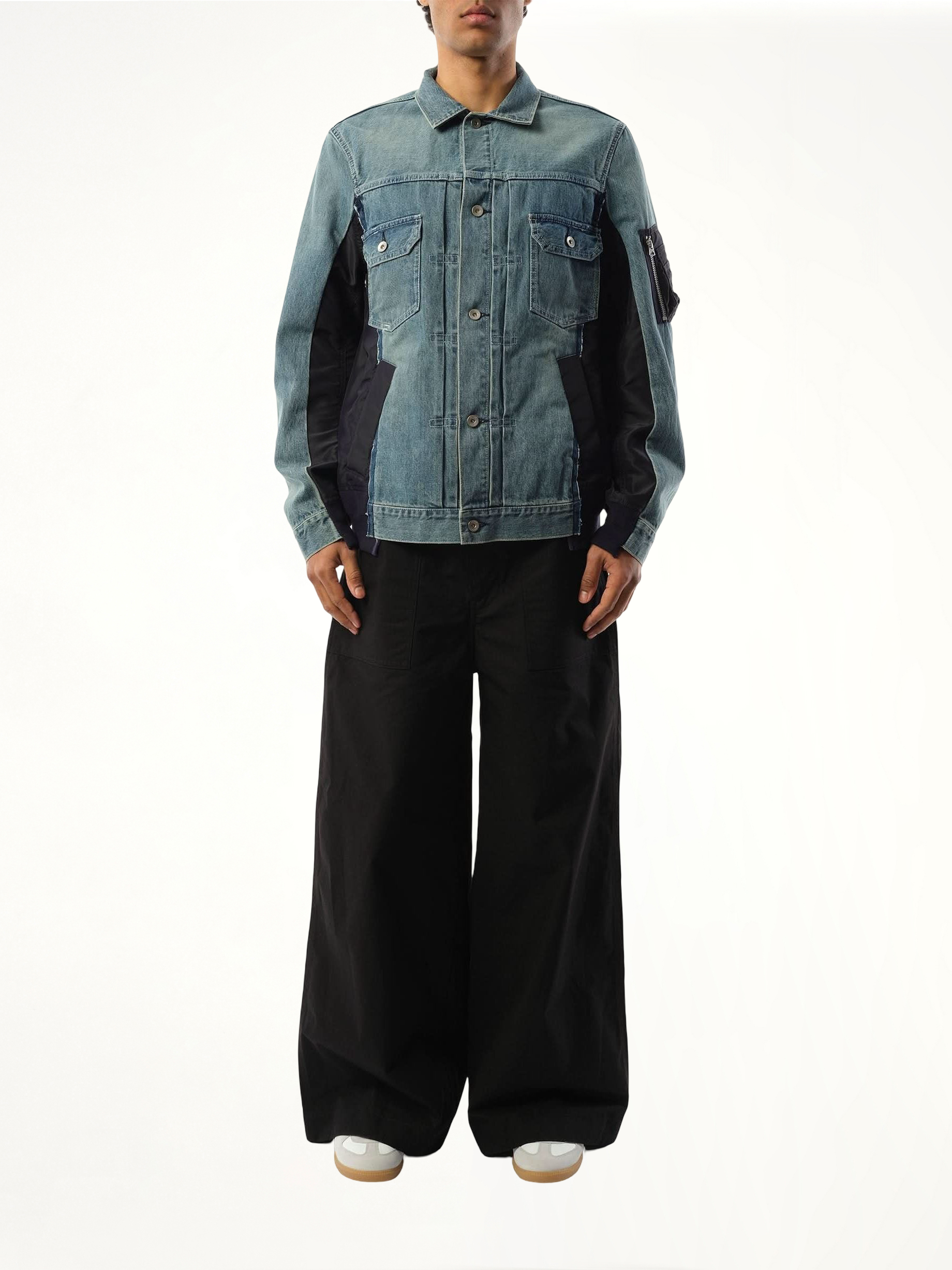 SACAI Denim Nylon Twill Jacket in Light Blue | MARAIS SACAI Denim Nylon Twill Jacket in Light Blue | MARAIS