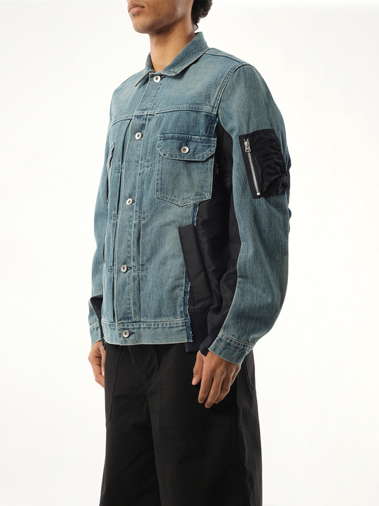 Denim Nylon Twill Jacket in Light Blue