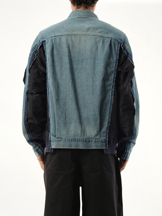 Denim Nylon Twill Jacket in Light Blue