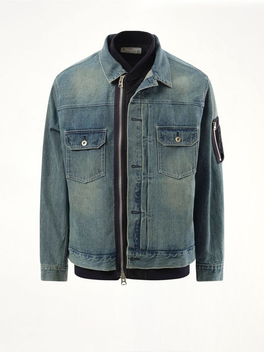 Denim x Nylon Jacket in Light Blue