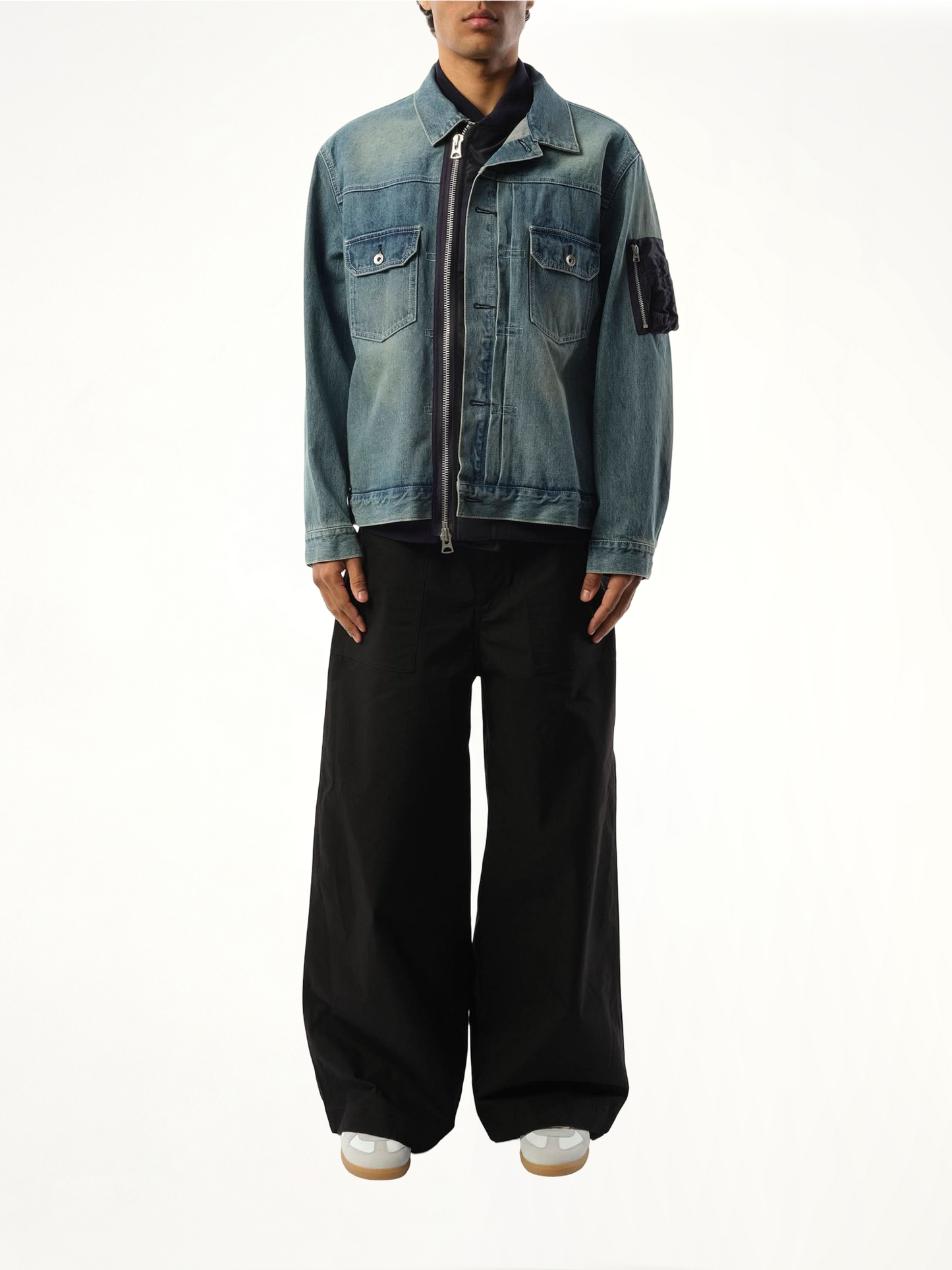 Denim x Nylon Jacket in Light Blue