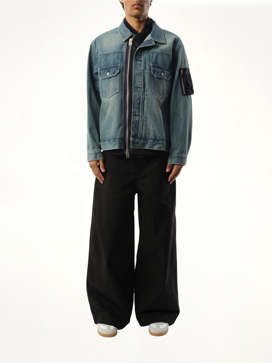 Denim x Nylon Jacket in Light Blue