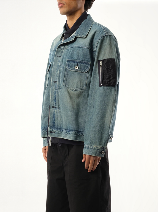 Denim x Nylon Jacket in Light Blue