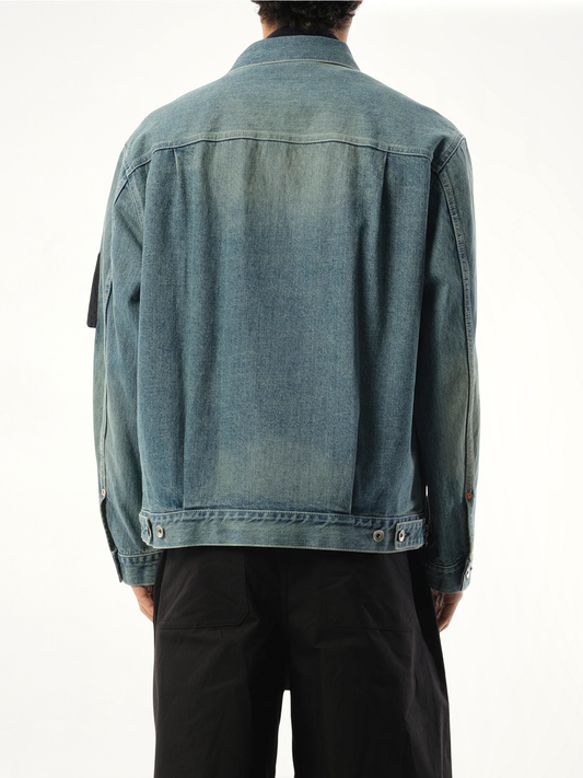 Denim x Nylon Jacket in Light Blue