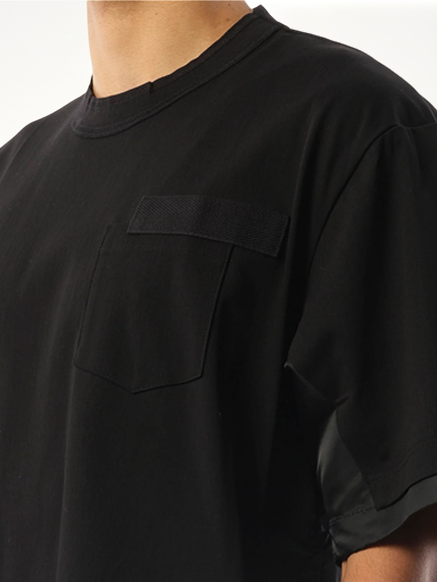 Nylon Twill Cotton Jersey T-Shirt in Black