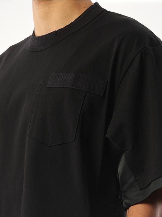 Nylon Twill Cotton Jersey T-Shirt in Black