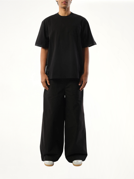 Nylon Twill Cotton Jersey T-Shirt in Black