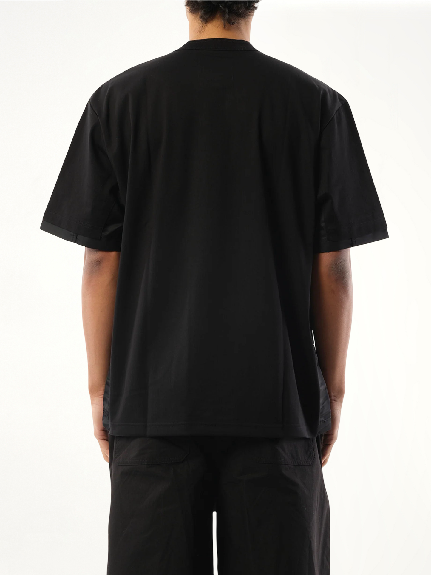 Nylon Twill Cotton Jersey T-Shirt in Black