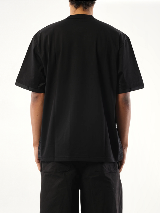 Nylon Twill Cotton Jersey T-Shirt in Black