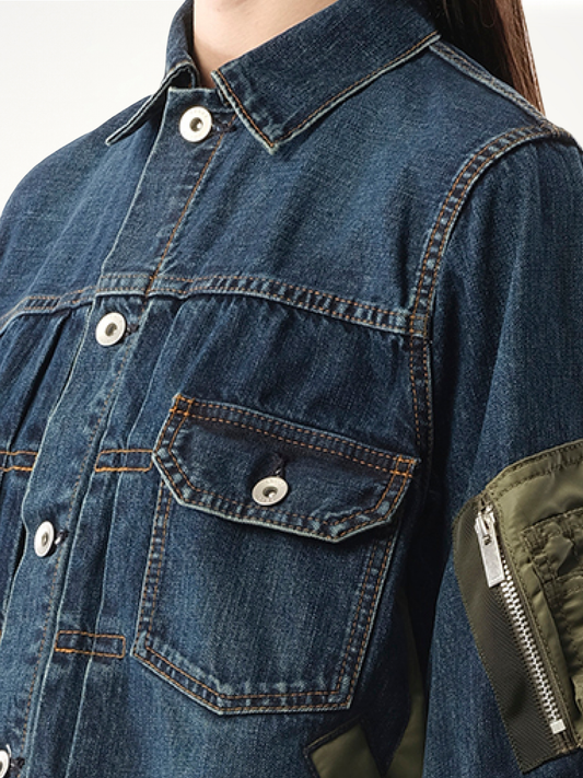 Denim Nylon Twill Jacket in Blue