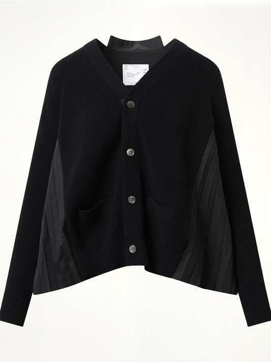 Wool Knit x Cotton Poplin Cardigan in Black