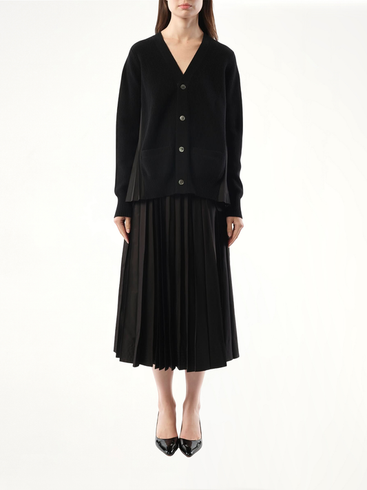 Wool Knit x Cotton Poplin Cardigan in Black
