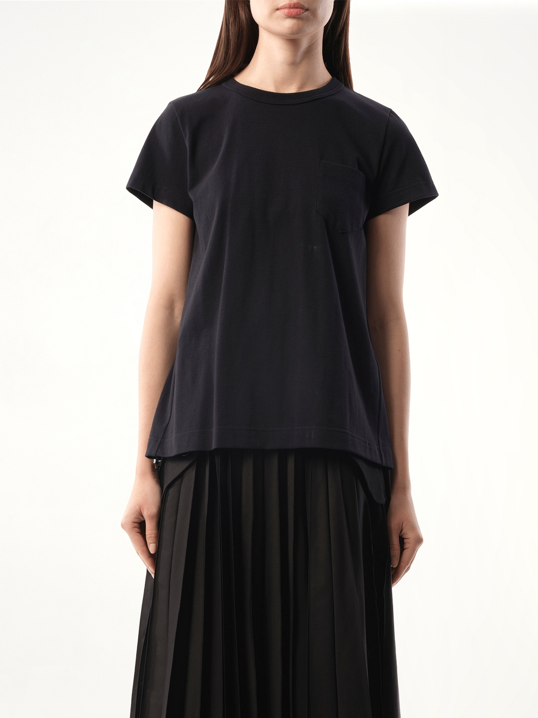 Cotton Poplin x Jersey T-Shirt in Navy/Navy Stripe