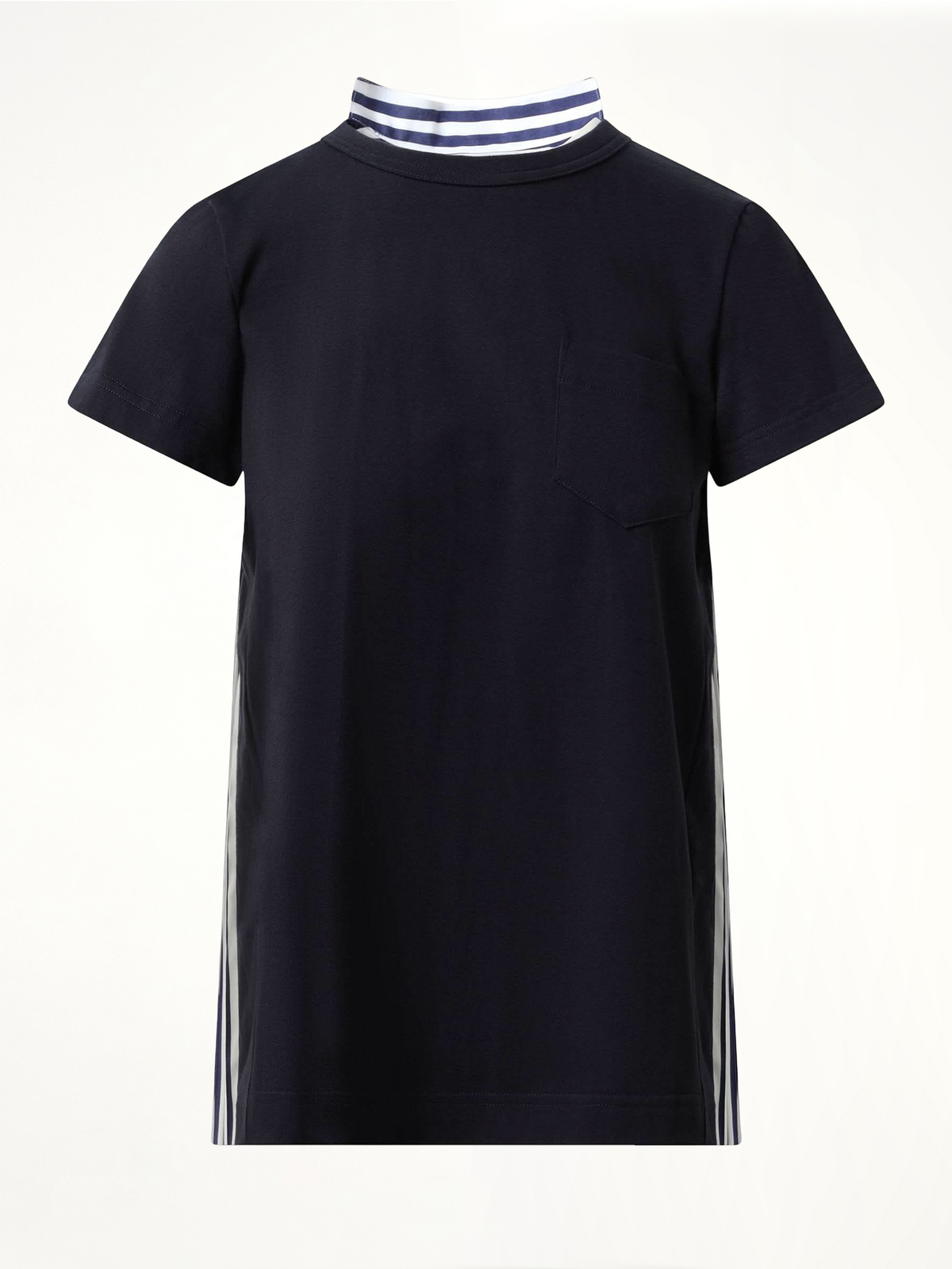 Cotton Poplin x Jersey T-Shirt in Navy/Navy Stripe