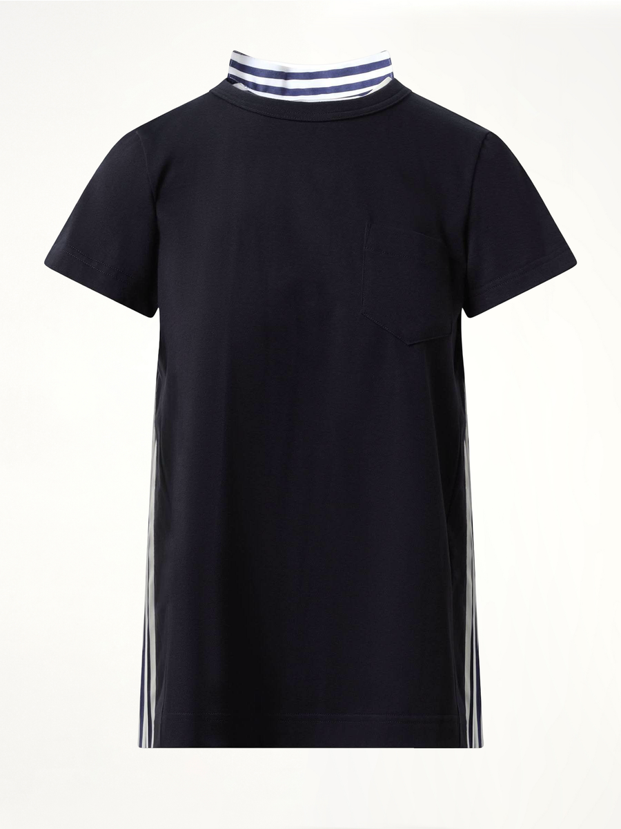 Cotton Poplin x Jersey T-Shirt in Navy/Navy Stripe