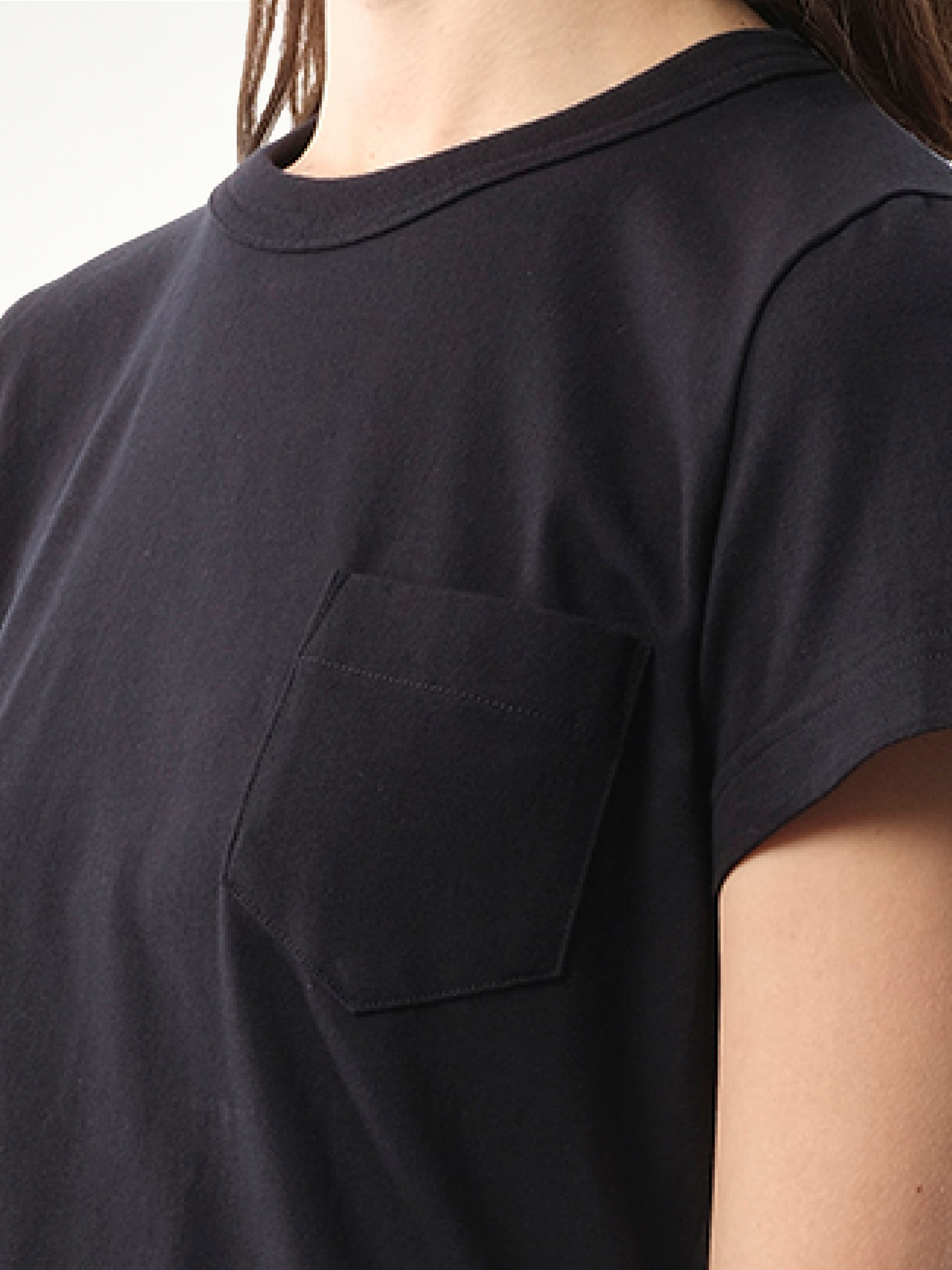 Cotton Poplin x Jersey T-Shirt in Navy/Navy Stripe