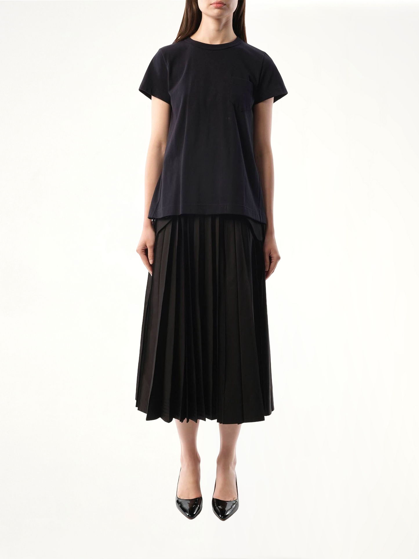 Cotton Poplin x Jersey T-Shirt in Navy/Navy Stripe