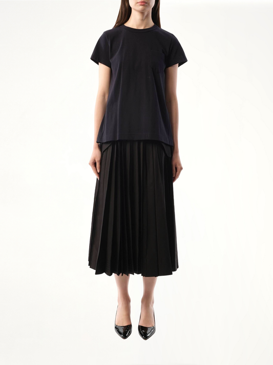 Cotton Poplin x Jersey T-Shirt in Navy/Navy Stripe