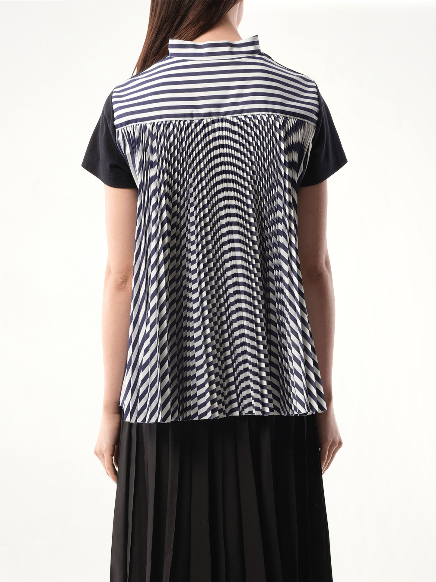 Cotton Poplin x Jersey T-Shirt in Navy/Navy Stripe